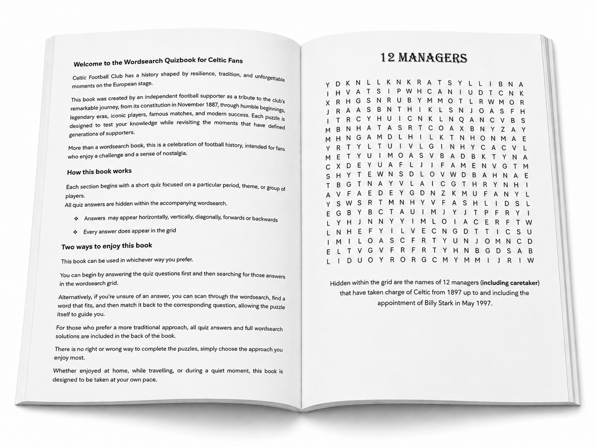 Wordsearch Quizbook for Celtic Fans