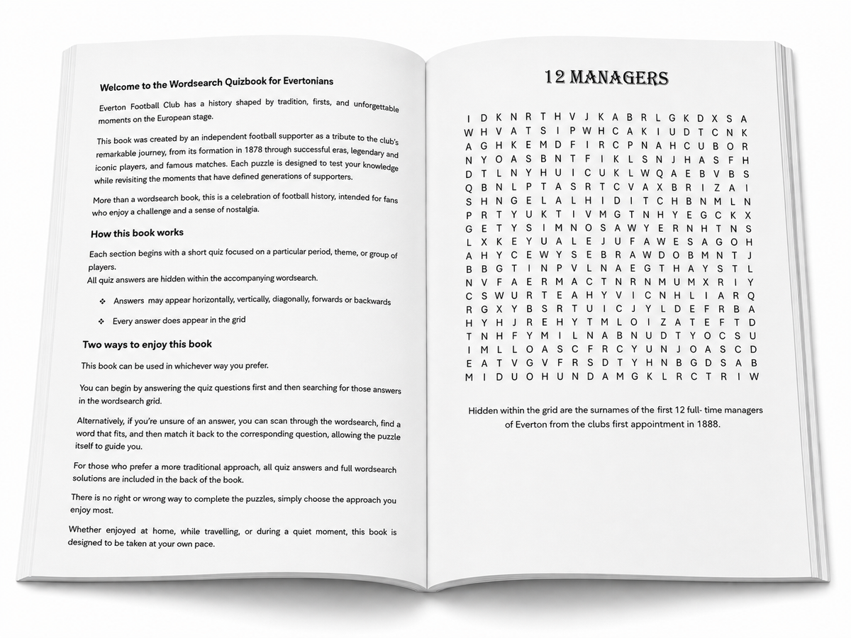 Wordsearch Quizbook for Evertonians